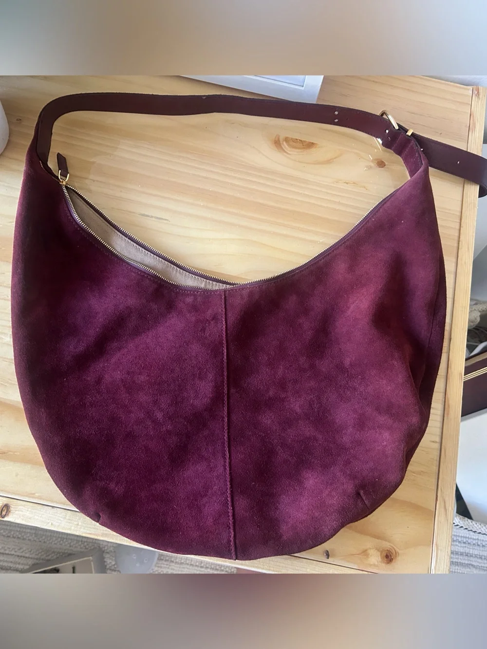 Madewell Suede Crescent Shoulder Bag in Plum